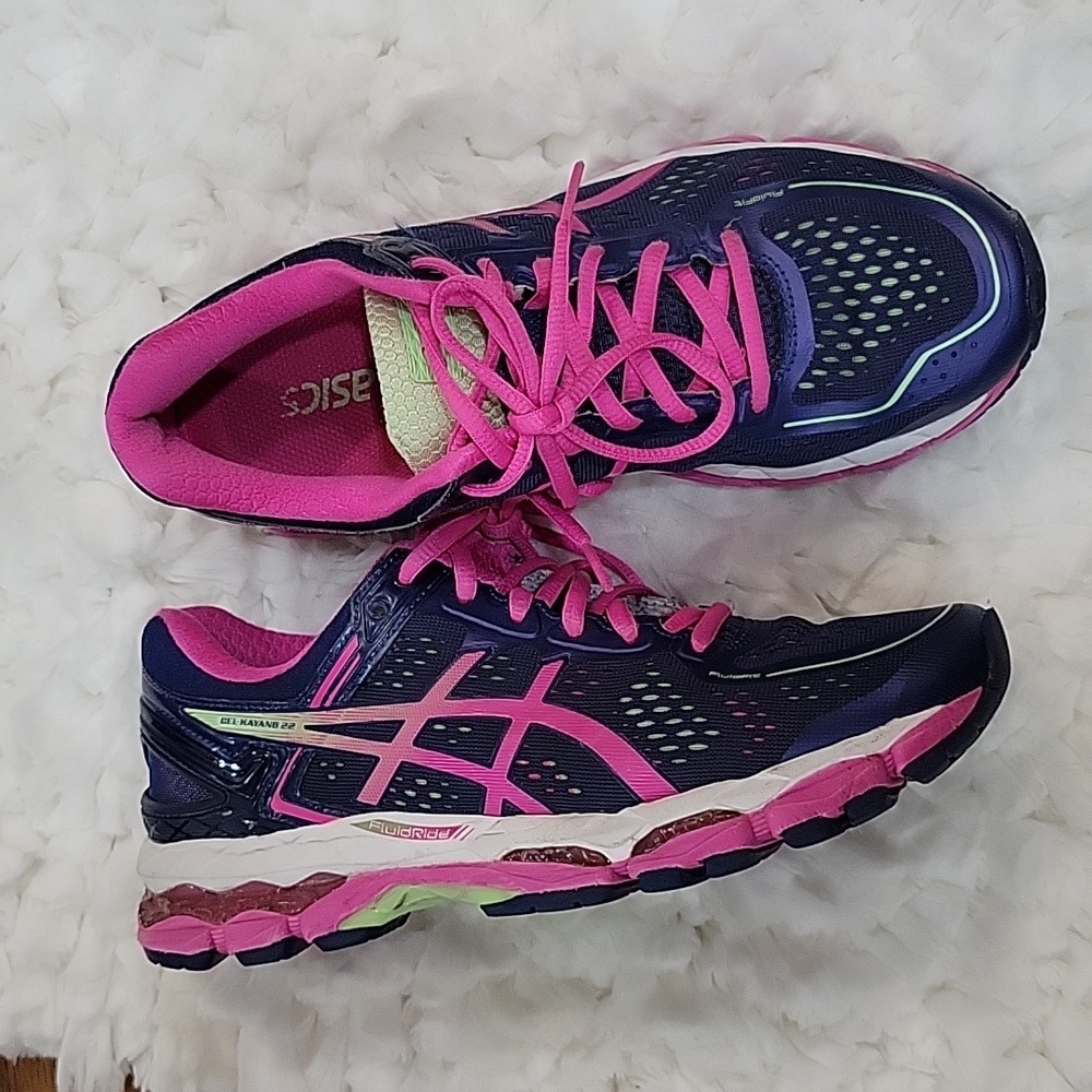 Asics FluidRide Gel Havano 22 gray navy blue hot pink and white sneakers 8 EUC…